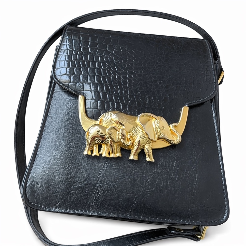 Vintage Sasha UK Leather Elephant Clasp Novelty Top Handle Bag